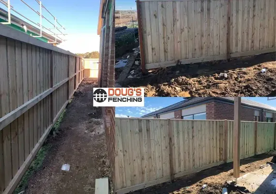 Treated pine paling fence on a sloping block, Geelong