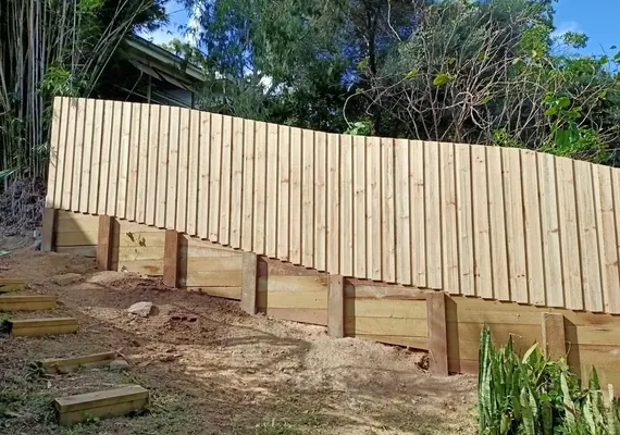Retaining wall and timber fence combination, Geelong